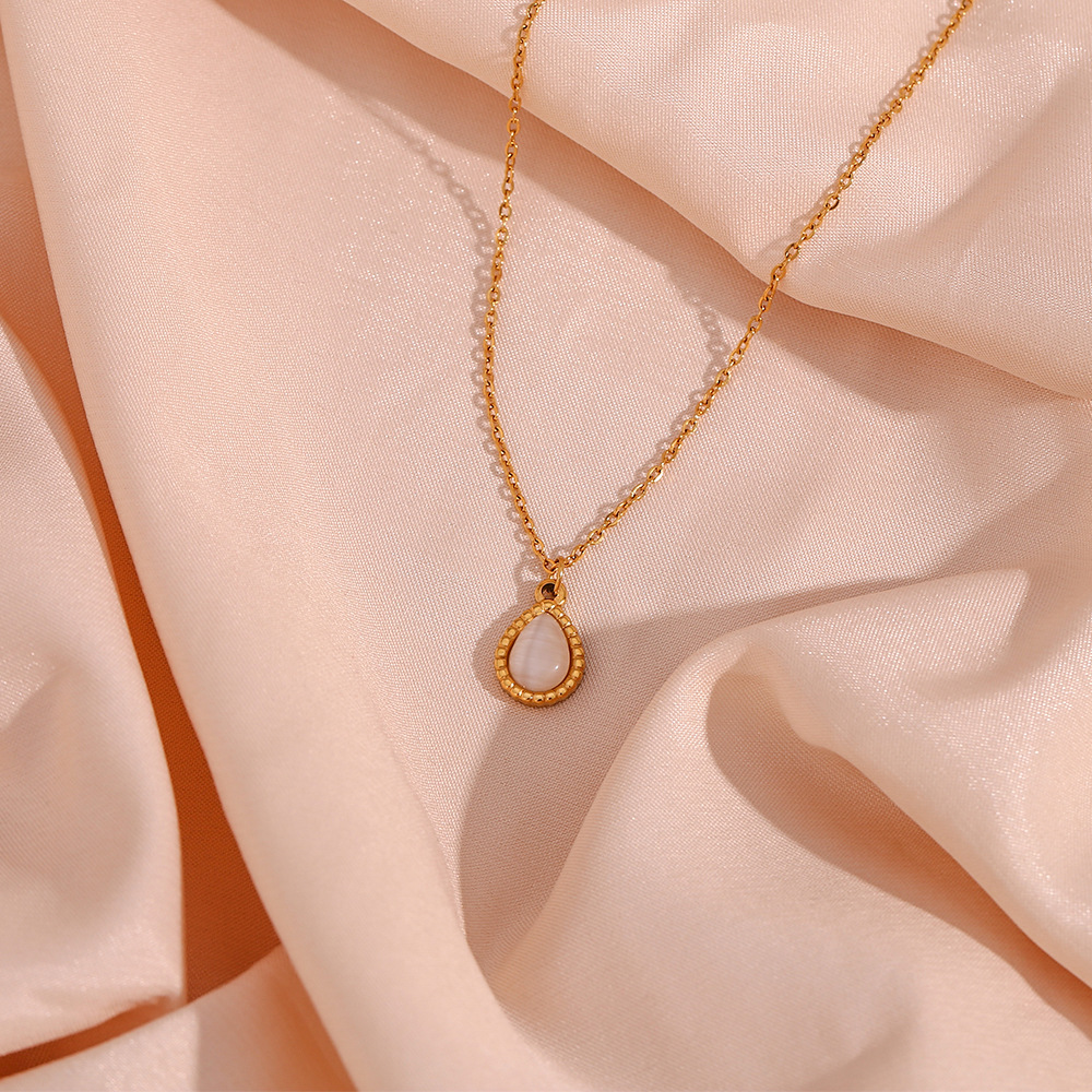 Fashion Water Droplets Stainless Steel Inlay Opal Pendant Necklace 1 Piece