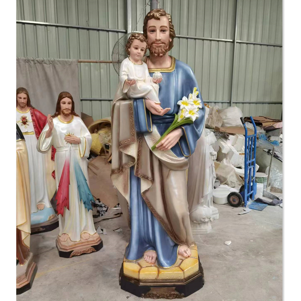 210cm José abraza a un niño santo adornos mirando estatuas de fibra de vidrio decoración de la iglesia 200 - 220
