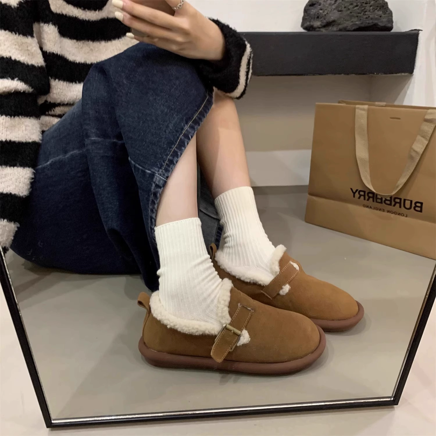 Keep warm shoes platform, Korean style, 2023