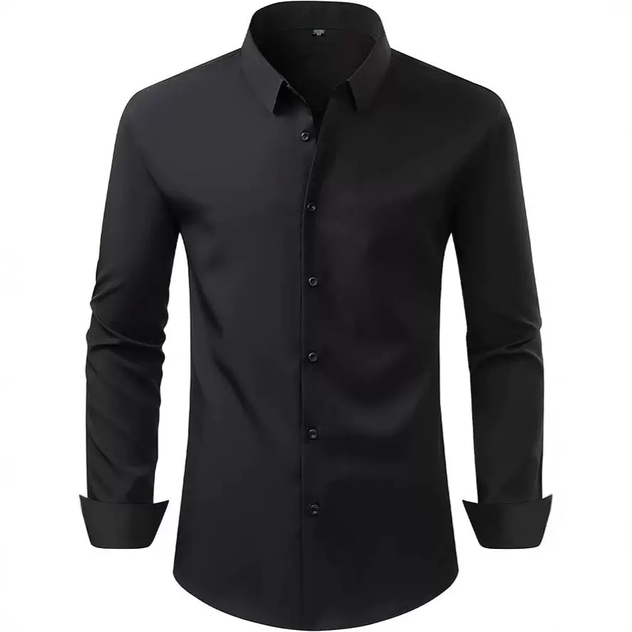 男士加肥加大码衬衫男四面弹力衬衣长袖宽松纯色免烫抗皱商务正装