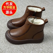 平底短靴女2025冬季皮靴防滑保暧中老年雪地棉鞋超软厚底老人靴子