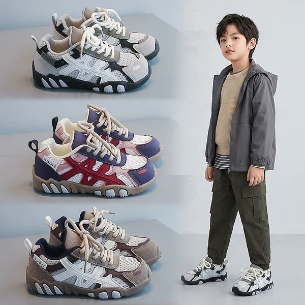 Children's sports shoes for spring and autumn, girls' breathable mesh casual shoes with Velcro, lightweight and versatile, boys' German training shoes, children's shoes