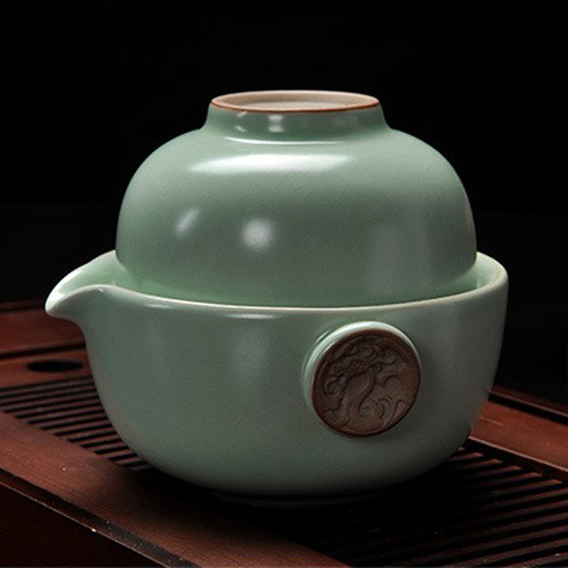 汝窯旅行功夫茶杯快客杯便攜一壺一杯陶瓷茶具套裝隨手商務禮品裝