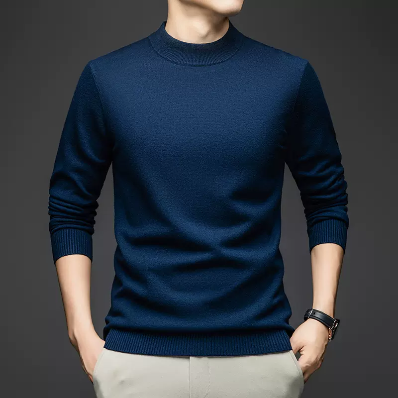 半高领羊毛衫秋冬季新款男士精纺纯色毛衣休闲亲肤保暖针织打底衫