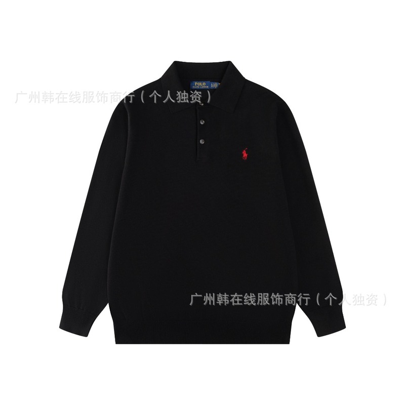 25跨境RL小马针织小马刺绣翻领polo衫三粒扣套头开胸长袖毛衣|undefined