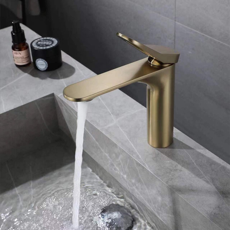 Cross-Border Engineering Foreign Trade Hot and Cold Water Faucet with Copper Core, Brushed Gold Gun Gray Finish, Elevated Countertop Basin Faucet