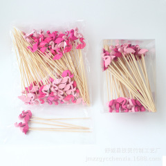 赤いフラミンゴ100本/パック フルーツピック ツートンカラー ピンクビーズ串 カクテルピック 工場卸売 竹串