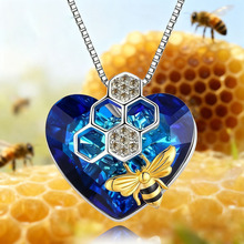 跨境新款海洋之心吊坠爱心形水晶项链蜜蜂可爱小动物锁骨链