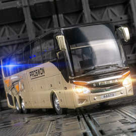 宝思仑68073仿真豪华旅游巴士合金模型大巴车声光回力儿童玩具车