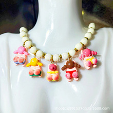 跨境新款时尚亚克力珠子可爱卡通爆笑人物不锈钢配件吊坠项链