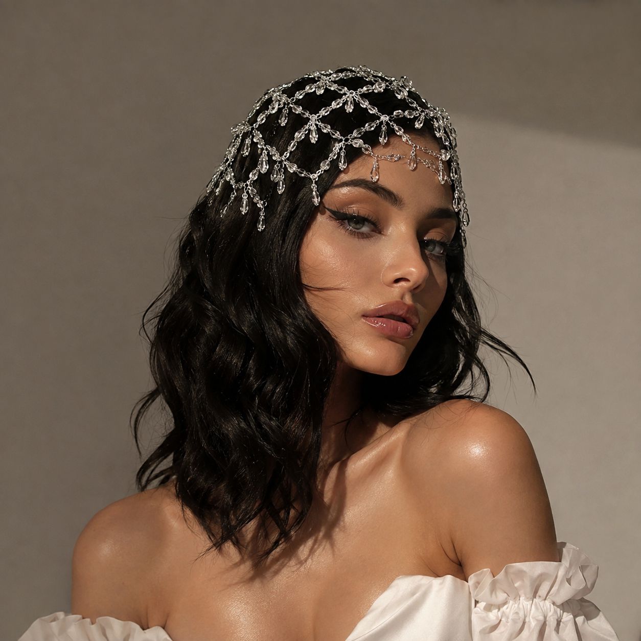 Cross-Border New Mesh Hair Chain with Sparkling Rhinestone Water Drop Pendant Headwear Hair Accessories Bridal Accessories Women's Headband