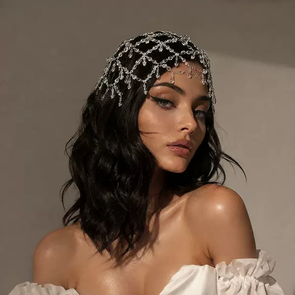 Cross-Border New Mesh Hair Chain with Sparkling Rhinestone Water Drop Pendant Headwear Hair Accessories Bridal Accessories Women's Headband