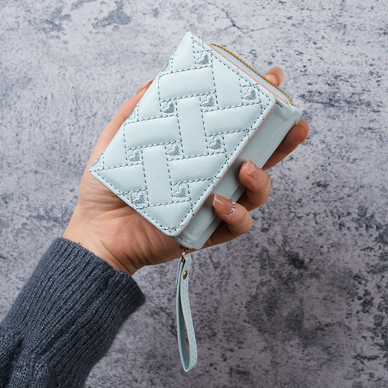 Fábrica nueva billetera corta simple bordado amor PU bolso de cambio multi tarjeta pequeña cartera bolsa de tarjetas