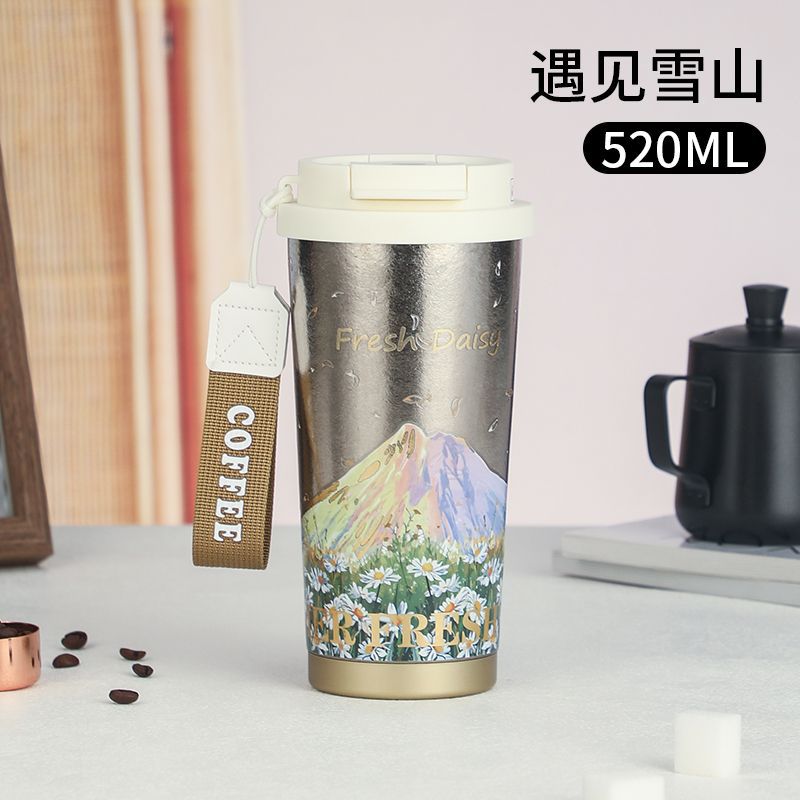 Taza de café aislada de titanio puro, estilo ins, taza de té con leche, portátil, de doble uso, para coche, de gran capacidad, con pajita, estilo ins.