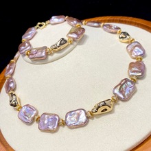 巴洛克天然淡水珍珠项链套装女小众设计高级感夏季方块手链颈链