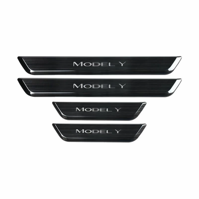 Threshold Strip Magnetic Induction Led | Dekorativ pedal başlıqları - model-y-door-sill-protector-black-brushed4-pieces-1-set
