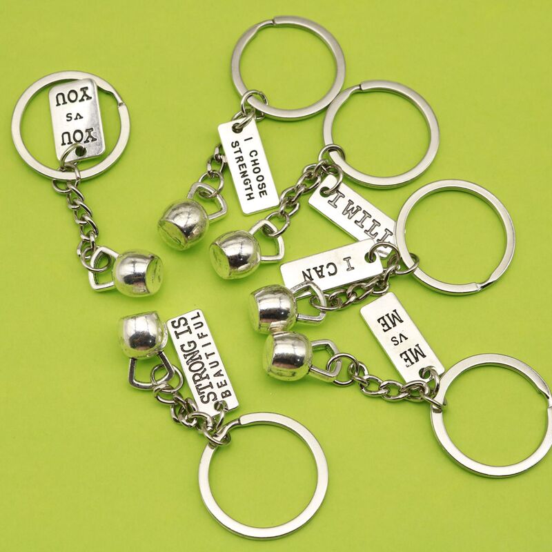 Strong Is Beautiful Barbell Dumbbell Kettlebell 3D Fitness Keychain Gym Keychain