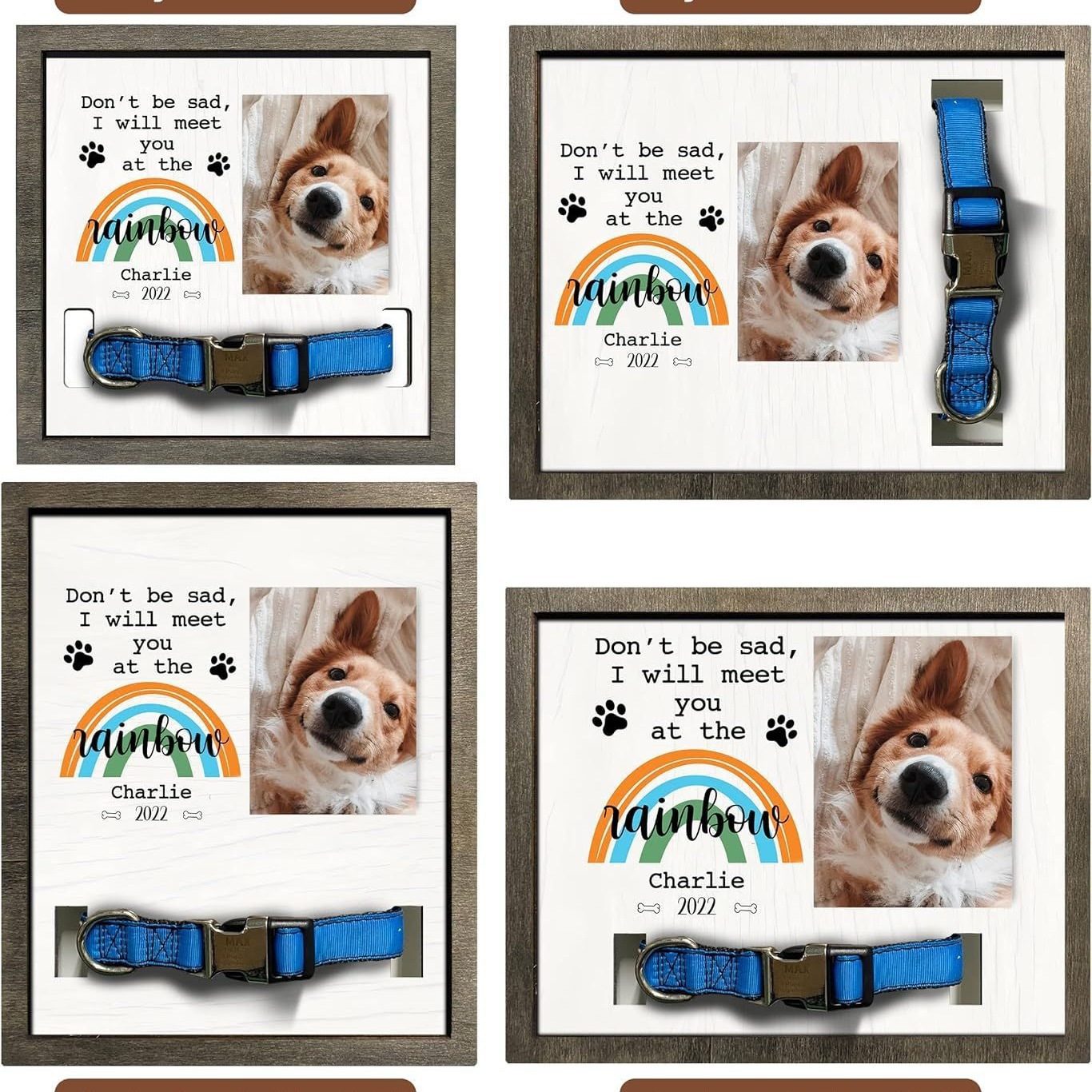 El marco conmemorativo de madera para mascotas puede contener collar Mesa Arco Iris marco de fotos para mascotas regalo perdido para mascotas de madera