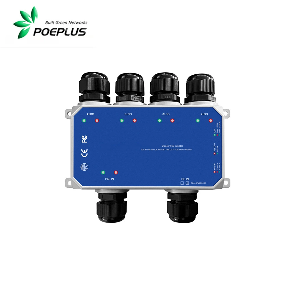 Уличный PoE-удлинитель Giga, 5-портовый PoE-коммутатор IP67