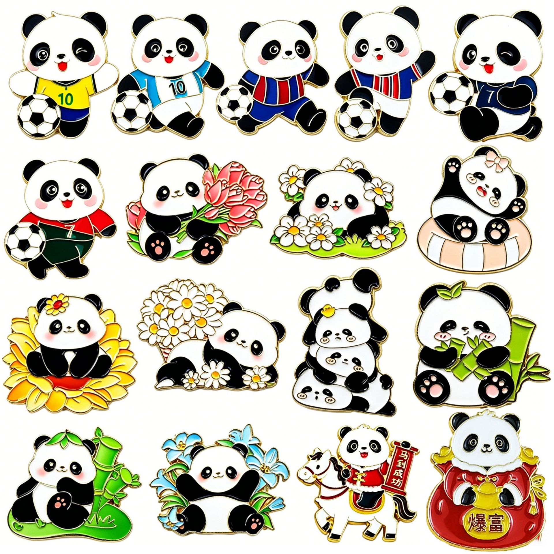 Playful Panda Metal Badge Clothing Accessories Backpack Decoration Medal Small Panda Brooch Chinese-Style Badge