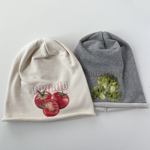 Tomato and Broccoli Fun Rolled Brim Pile Hat Women's Spring and Autumn Thin Cool Cap Y2K Millennium Headwear Hat Men