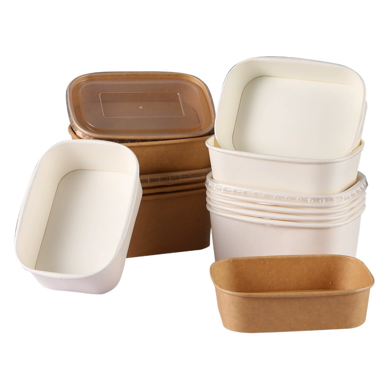 Прямоугольная Коробка Обеда Коробка упаковки на вынос Коммерческий бумажный шар с крышкой Устранимая Коробка Обеда Коробка Еды Бумаги Kraft Класс