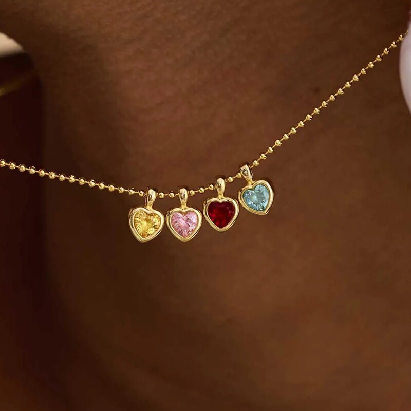 European and American Style Colorful 12 Birthstone Heart Pendant DIY Accessories for Women, Twelve Birthstone Heart Zircon Pendant