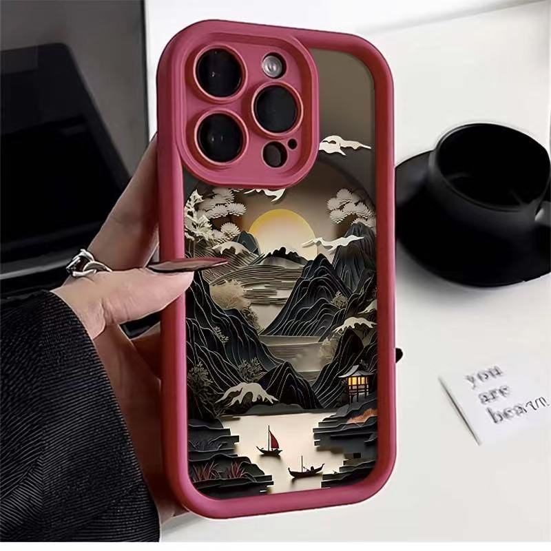 Pintura de montaña y mar para iPhone 16pro funda para teléfono móvil Apple 15 anti-caída 14 transfronterizo 13promax nuevo 12/11