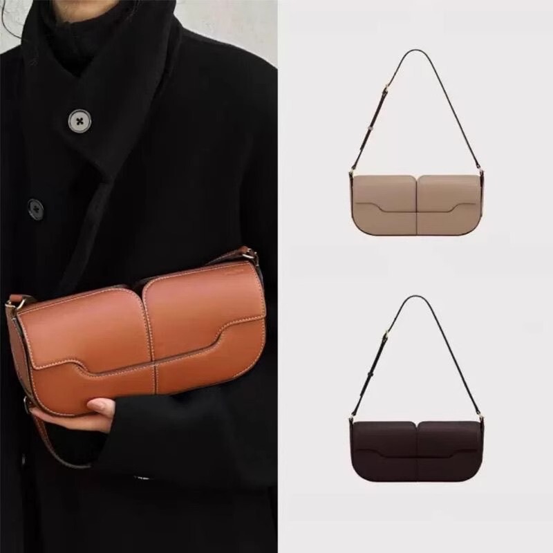 Polene 2025 新しいホットスタイルファッションバゲットバッグ Osmo スムースレザーポータブルショルダー脇の下の女性のバッグ|undefined