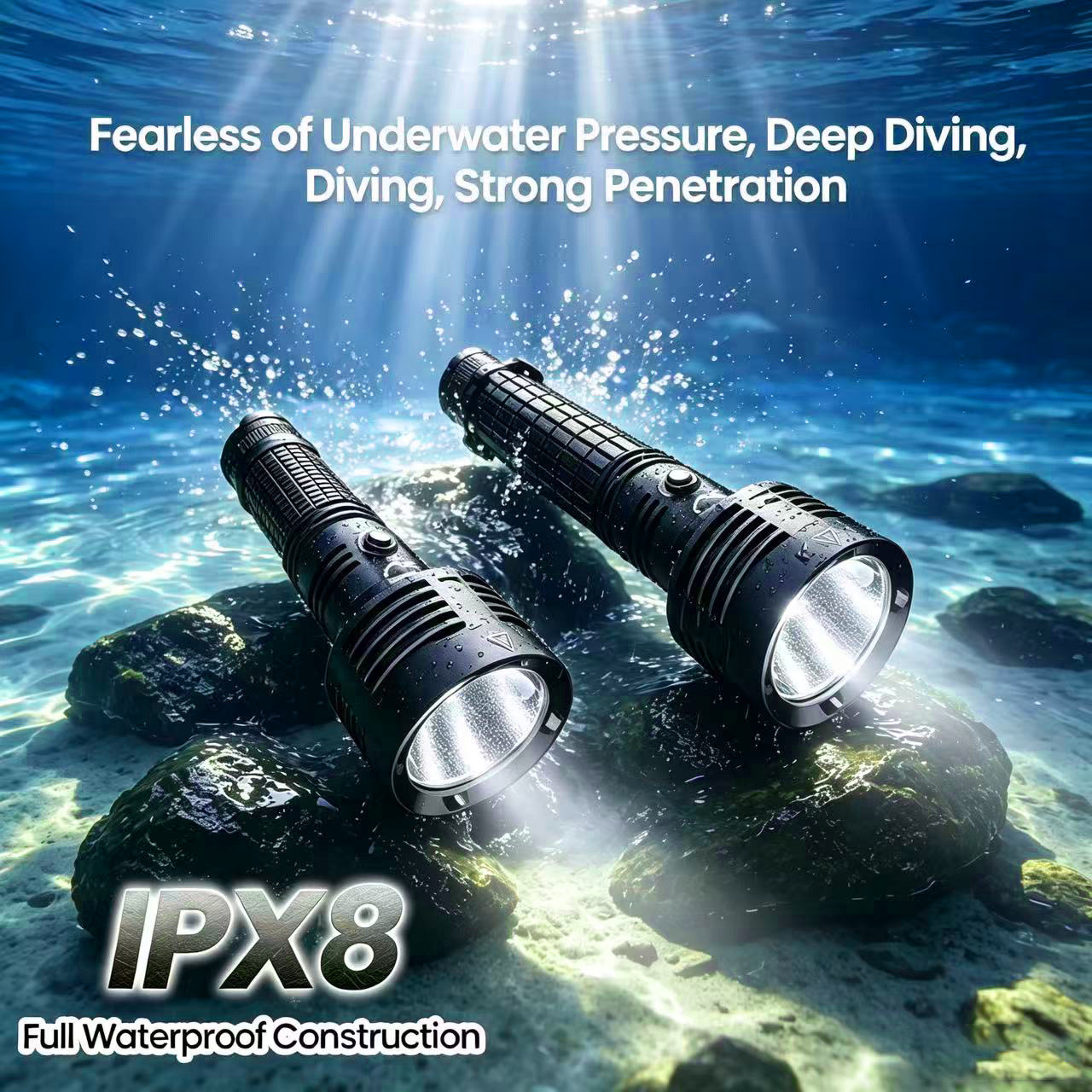 Diving flashlight, high-intensity, rechargeable, ultra-bright, waterproof, for underwater use, professional deep-sea diving, night diving, fishing, and beach activities