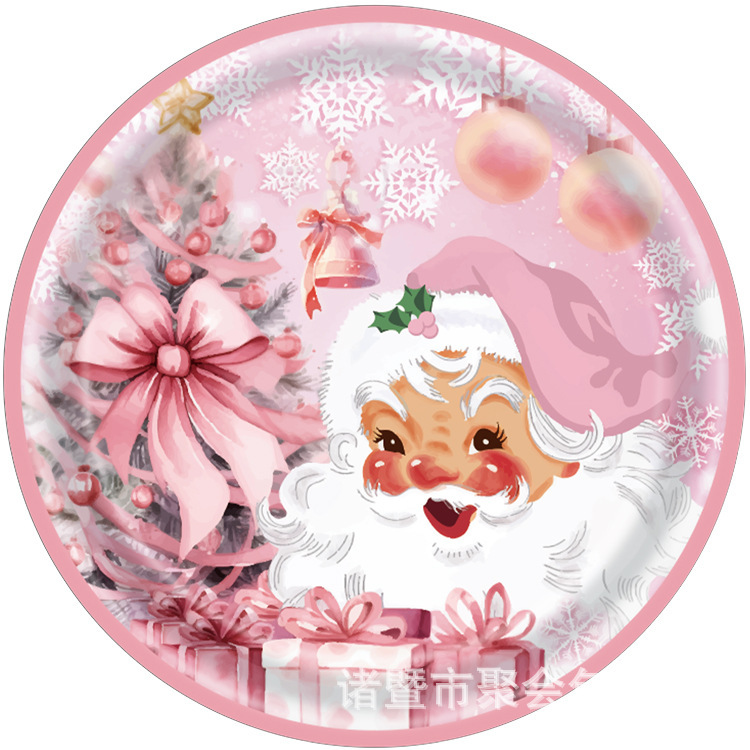 新品冬雪花サンタパーティー装飾使い捨て食器ピンククリスマスペーパートレイ紙コップテーブルクロス|undefined