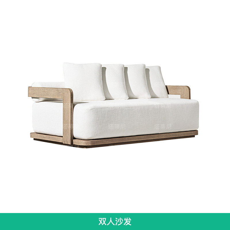 Sofá de teca para exteriores, diseño de muebles para patio de villa, balcón, jardín, resistente a la lluvia, de madera maciza, para hoteles y alojamientos.