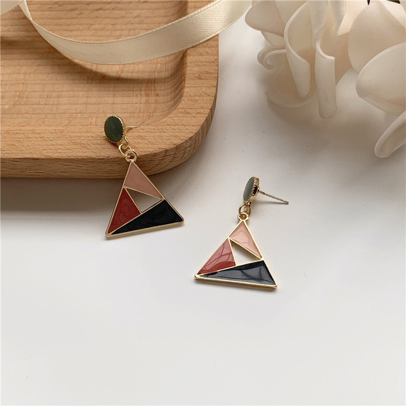 Nihaojewelry Korean Style Contrast Color Drop Oil Triangle Earrings Wholesale Jewelry display picture 1
