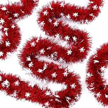 跨境热销圣诞装饰雪花毛条圣诞彩条拉花白色雪花片挂饰茜草彩条