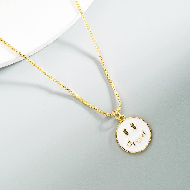 Korean fashion simple smiley face pendant copper gold-plated necklace