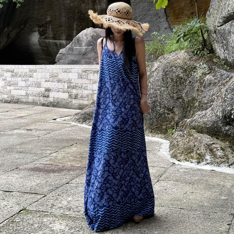 棉绸睡裙女夏天印花薄款吊带两穿长裙可外穿海边度假高级感连衣裙|undefined