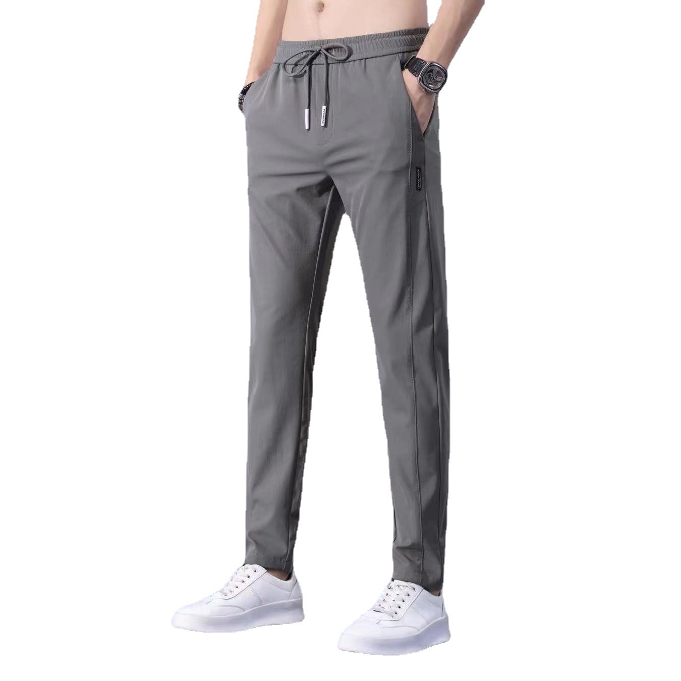 Casual pants men 2022 summer new Korean version slim straight pipe men site work ice silk long pants men thin