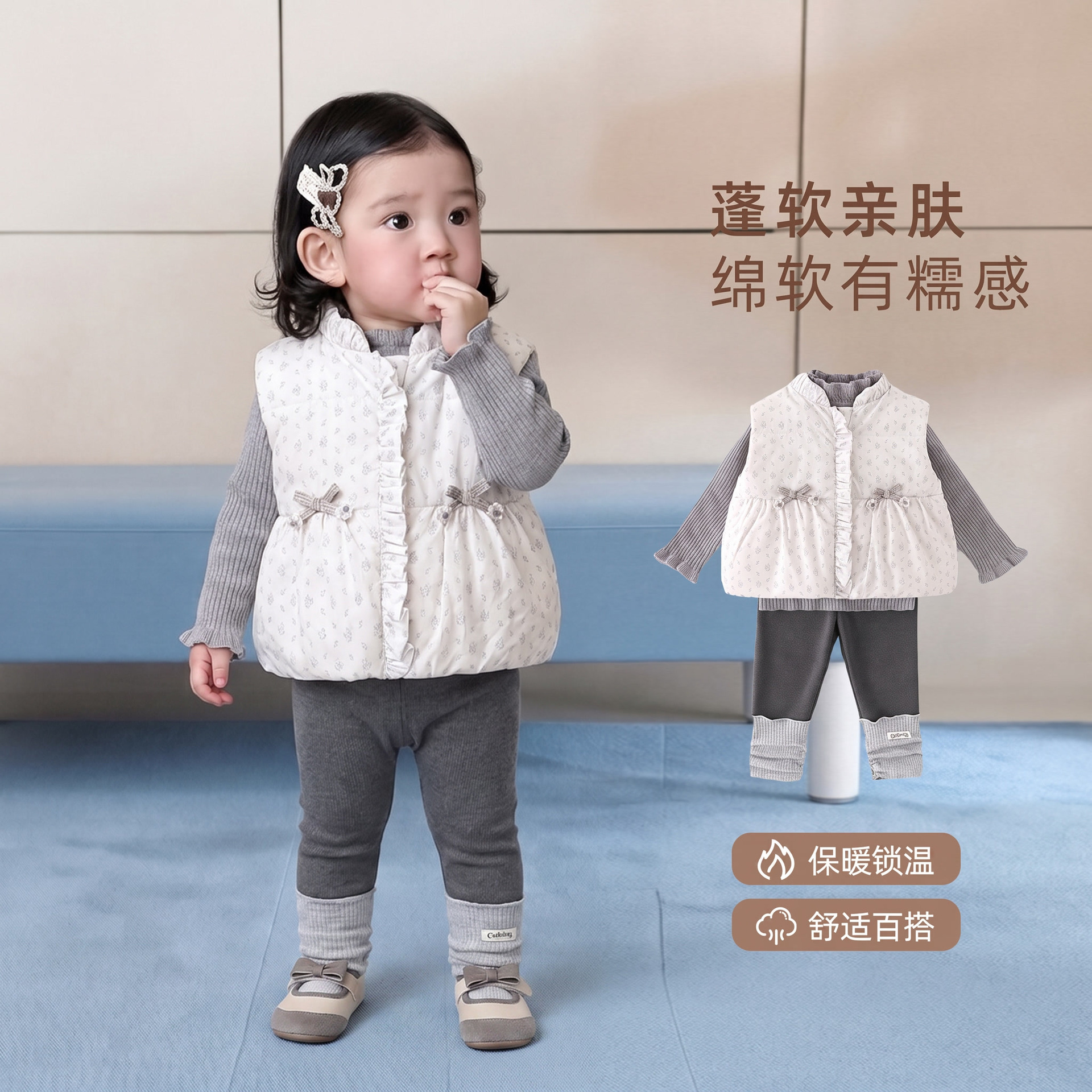 90% white duck down down vest for infants and toddlers, autumn and winter 2026 new model, warm outerwear for baby girls