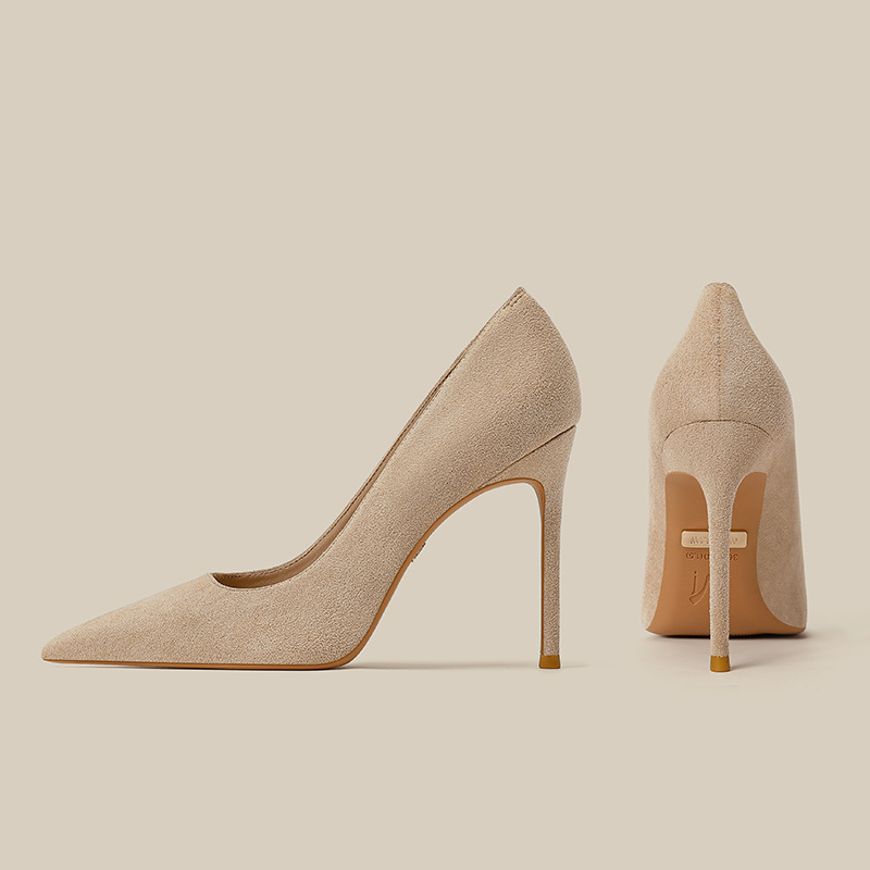 Formal wear soft leather high heels stiletto heel pointed professional Red French genuine leather not tired feet work low-cut small size shoes