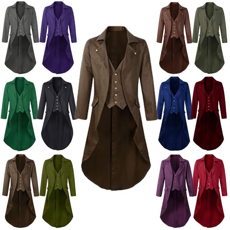 Cross-Border Foreign Trade New Men's Gothic Tuxedo Jacket Retro Long Steam Swallowtail Performance Suit