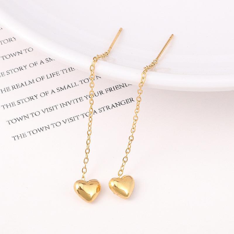 18K Gold Titanium Steel Ear Wire, Feminine Long Peach Heart Earrings, Heart Earrings, 2024 Trendy Earrings That Make Your Face Slimmer