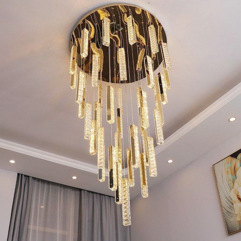 escalera de la villa chandelier cristal lujoso gran dúplex loft largo chandelier vacío dúplex chandelier chandelier