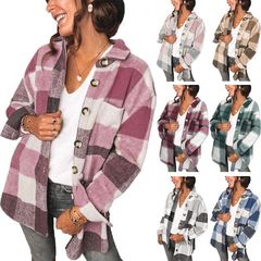 2025 ヨーロッパとアメリカの新しいチェック柄シャツ女性の秋と冬アマゾンクロスボーダー新しいブレストポケット付きカジュアルジャケット女性のための