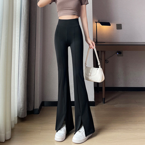 No split // Split shark micro-waist women's spring summer high-waist slimming trumpet pants outerwear horseshoe extended version