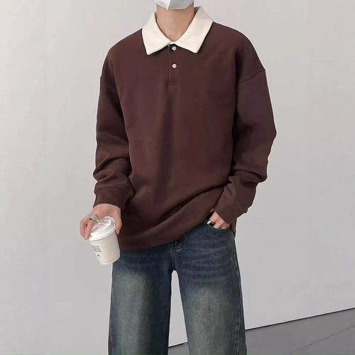 Men's Long Sleeve Sweatshirt with Collar POLO Shirt, Casual Streetwear Fashion Top for Autumn and Spring