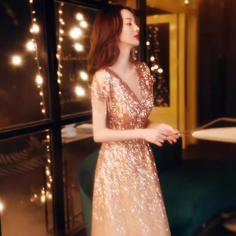 Vestido de noche para banquete, nuevo estilo 2026, con lentejuelas, corte ajustado, elegante, para eventos sociales, estudiantes, anfitrionas y reuniones anuales.