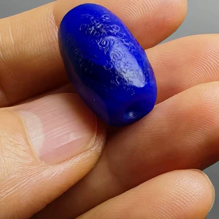 玛瑙天然蓝玉髓古珠老型珠diy串珠配饰手工皮壳包浆桶珠22×14mm