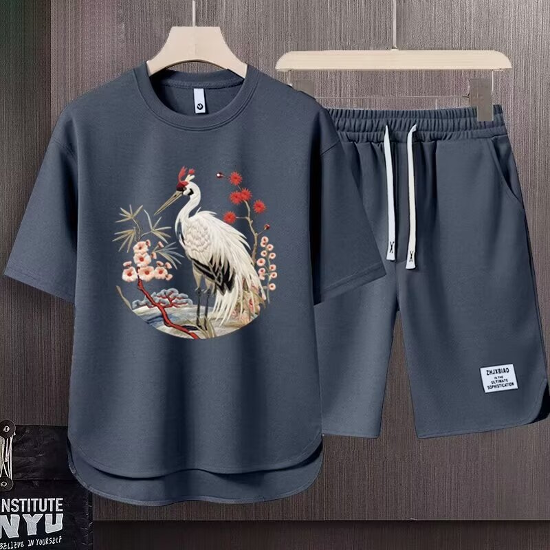 Men's Clothing 2024 Waffle Casual Summer Suit Men's Loose Teen Short sleeved T shirt Shorts Handsome Two piece Suit_maomaolike.com