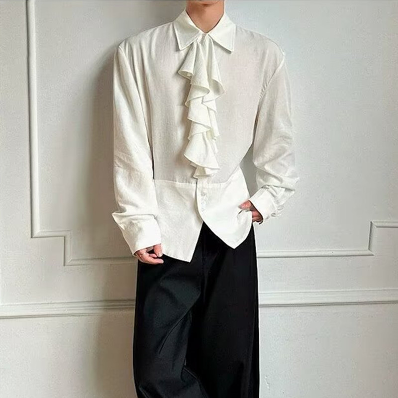 British Court Performance Dress Ruffled Lace Shirt Men's Retro Casual Loose Long-Sleeved Pleated Shirt British Court Performance Dress Ruffled Lace Shirt Men's Retro Casual Loose Long-Sleeved Pleated Shirt