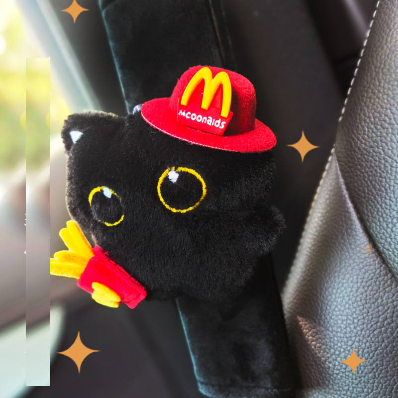 Happy Cute Little Black Cat Delivery Driver Car Seat Belt Shoulder Cover Car Anti-Strangle Shoulder Protector Car Interior Accessories for Men and Women